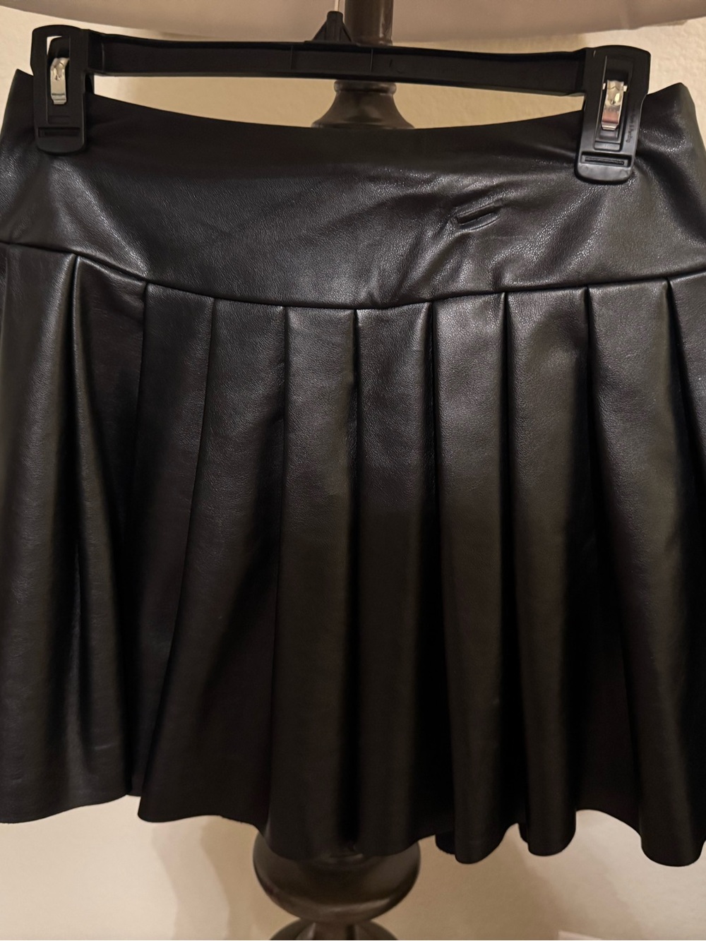 Black Faux Leather Pleated Mini Skirt